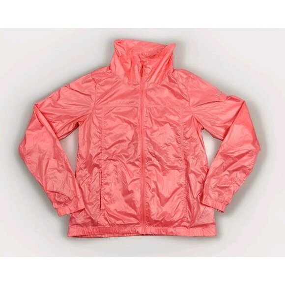 Columbia Womens Full Zip PFG Windbreaker Omni-Shield Jacket Cowl Neck Sz M Pink - Picture 1 of 16